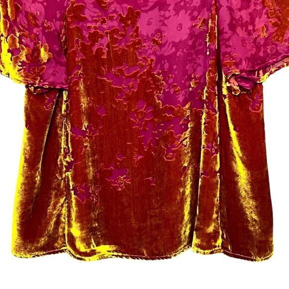 Maeve Anthropologie Velvet Burnout Blouse XS Pink‎ Gold Floral Sheer Silk Blend - Picture 8 of 11